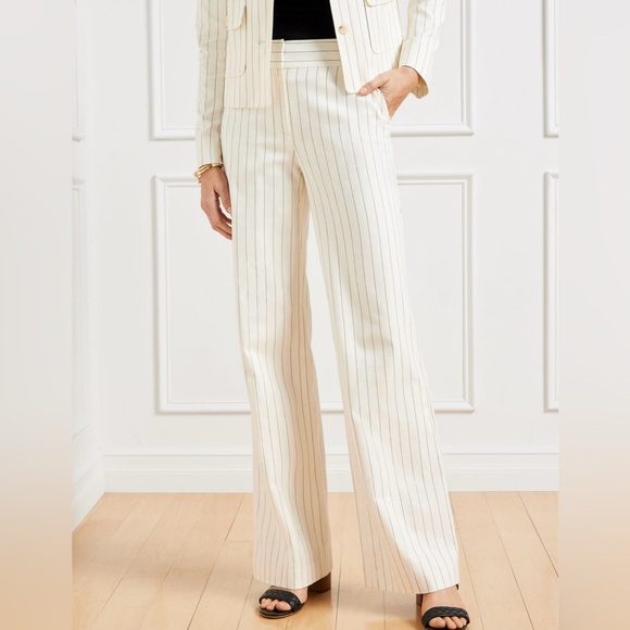 NWT Talbots‎ Linen Greenwich Wide Leg Trouser Pants Sunny Pinstripe - Picture 1 of 6